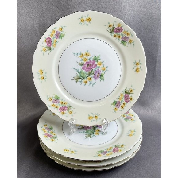 Set of 4 Black Knight Germany Yellow Pink Floral Gold Trim Dinner Plates 10" - Picture 13 of 13
